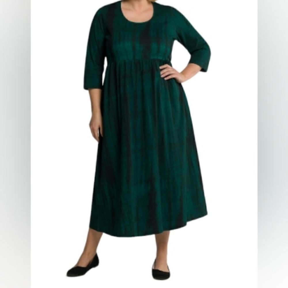 $130 NEW 5X ULLA POPKEN GREEN BLACK TIE DIE EMPIRE A LINE MAXI DRESS 32 34 NWT
